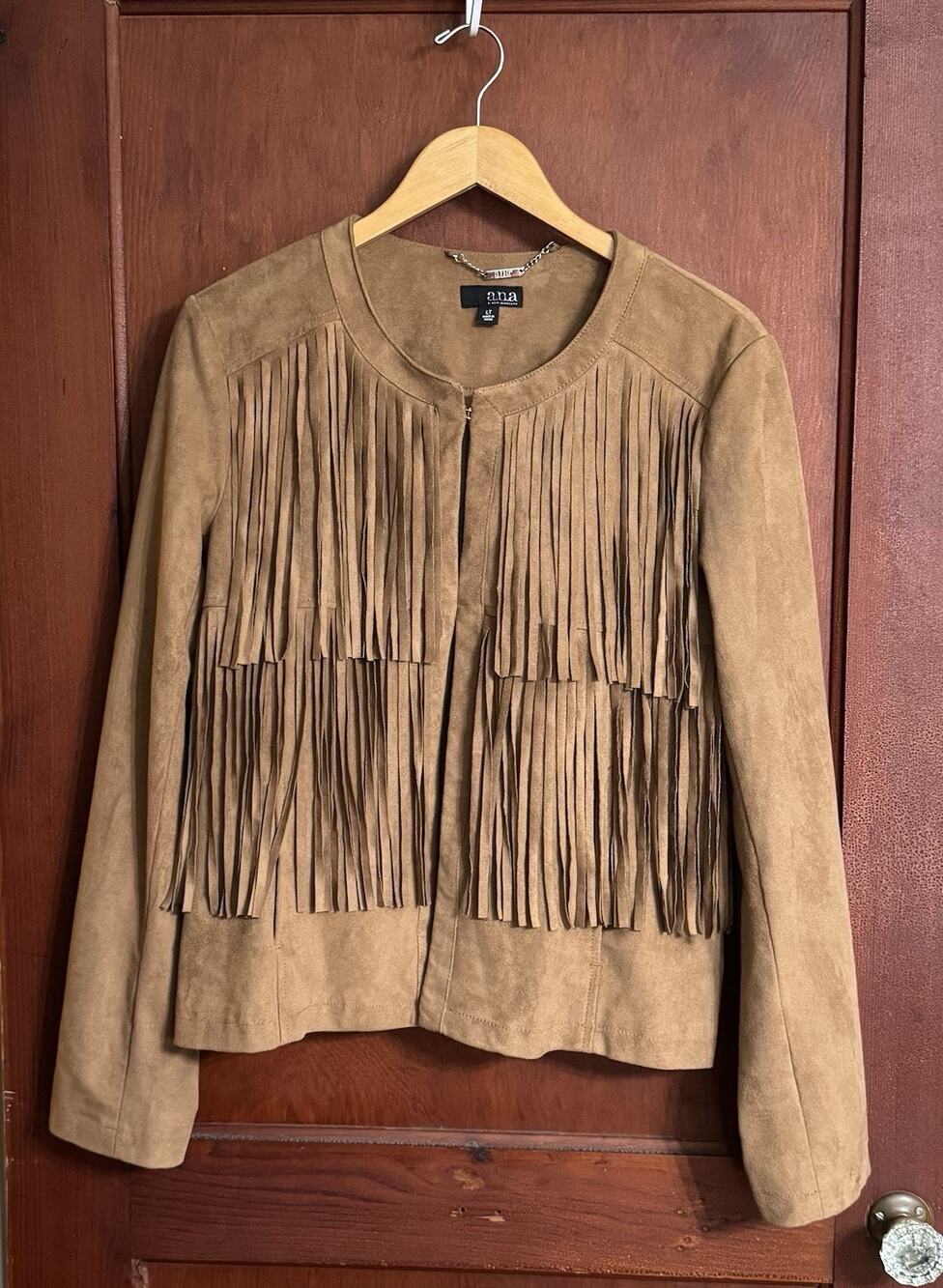 a.n.a A New Approach Faux Suede Fringe Jacket Size LT Western Cowgirl Boho